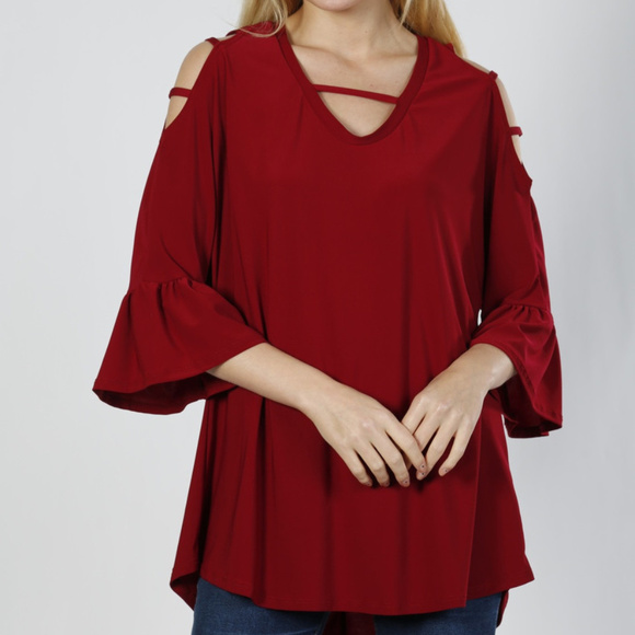 Tops - BURGUNDY OVERSIZED TUNIC TOP